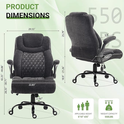 Office Chair, Big and Tall Executive Chairs with Lumbar Support for Back Pain,Breathable Desk Computer Chair with Adjustable Flip-up Armrests,Wide Cushion Swivel Home Office Chair Fabric black