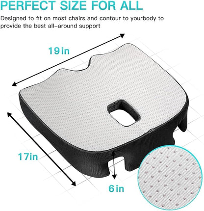 Benazcap X Large Memory Seat Cushion for Office Chair Pressure Relief Sciatica & Tailbone Pain Relief Memory Foam Firm Coccyx Pad for Long Sitting, for Office Chair, Gaming Chair and Car Seat Upgrade