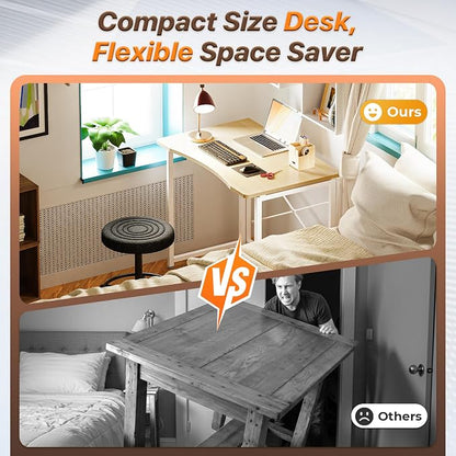 Huuger Folding Desk for Small Spaces, 31.5 Inch Foldable Computer Table, for Home Office, Study, Bedroom, Dorm, Space Saving, Small Writing Work Office Computer Desk, Easy to Fold, Oak
