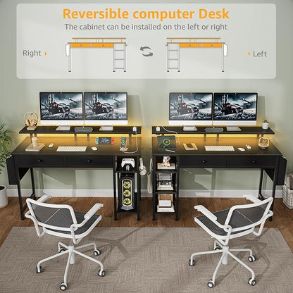 DLisiting Black Gaming Desk with Shelves and Drawers - 39 Inch Small Gaming Desk with Storage Shelves for Boys Teens Bedroom, Black Computer Desks with Drawers, Monitor Stand, Power Outlet