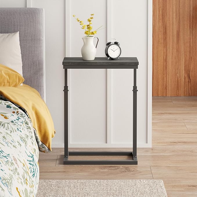 TUTOTAK End Table, Side Table, Tall Couch Table, Sofa Table, Living Room, Bedroom,Grey TB01BY083P