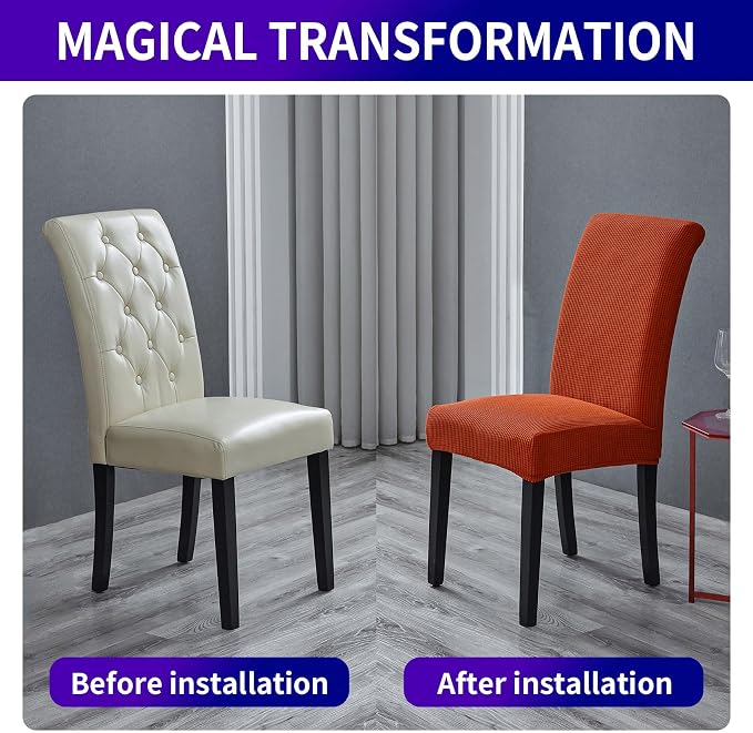 Stretch Chair Covers for Dining Room Set of 8, Removable Washable Dining Room Chair Covers, Dining Chair Slipcovers Seat Protector, Great Decor for Home and Banquet (Pureed Pumpkin, 8 Pack)