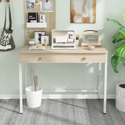 Weehom Computer Desk with Drawers, Home Office Desk for Writing, Studying, and Gaming - Sturdy and Spacious Workstation for PC and Laptop(Beige)
