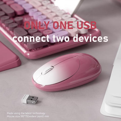 Wireless Keyboard and Mouse, Colorful 104-Key QWERTY with Round Keys, Phone Holder, Wrist Rest, Power Buttons, 2.4GHz USB for PC Laptop (Rose Red Gradient)