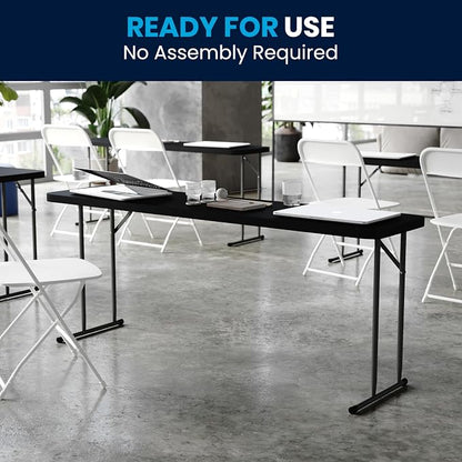 Flash Furniture Kathryn 6' Rectangular Plastic Folding Table, Long Plastic Foldable Table for Indoor/Outdoor Events, Black