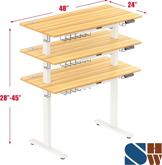 SHW 48-Inch Electric Height Adjustable Standing Desk with Drawer, Memory Preset and Cable Management Tray, Oak