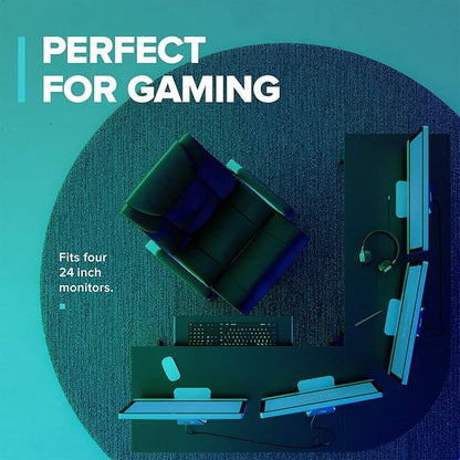 RIF6 L Shaped Modern Computer Home Office Gaming Desk with Keyboard Tray and Cable Management, Easy Assembly, Black