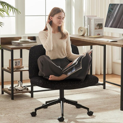 Dowinx Criss Cross Chair with Wheels, Preminum Fabric and Pocket Spring Cushion, Adjustable Swivel Wide Seat Computer Chair, Morden Design Vanity Chair, All Black