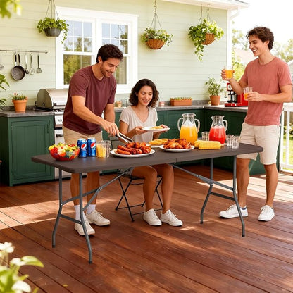FDW 6 FT Folding Table, Portable Plastic Table with Carrying Handle Perfect for Indoor, Outdoor, Party, Dining, Wedding, Events, Camping, Brown