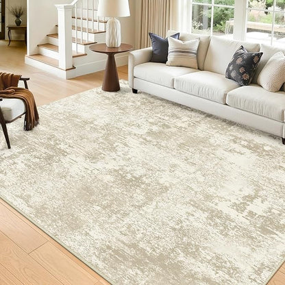 RELEANY Washable Area Rugs 5'x7' Non-Slip Modern Abstract Soft for Living Room Entryway Bedroom Kitchen, Print Pattern, Beige Cream Brown