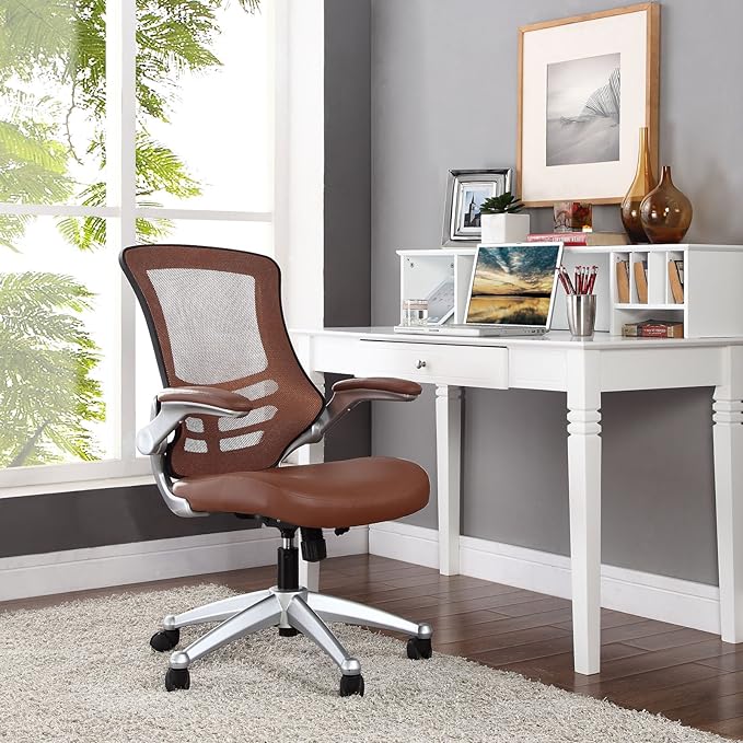 Modway Attainment Mesh Vinyl Modern Office Chair in Tan