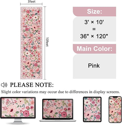 DUKINO 3x10 Runner Rug for Hallway, Washable Kitchen Floral Runner Rug with Non Slip Backing, Low Pile Soft Boho Carpet for Kitchen, Hallway, Entryway, Laundry, Bedroom, Pink