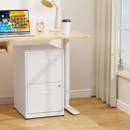 2 Drawer File Cabinet with Lock,White Small Filing Cabinet for Home Office, Metal Vertical File Under Desk Cabinets for A4/Letter,Assembly Required