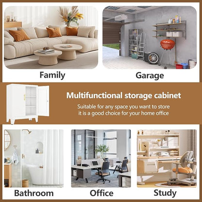 GAIOUS 36" Metal Floor Storage Cabinet, Locked Steel Storage Cabinets with 2 Doors and 2 Adjustable Shelves, White Kitchen Cabinet, Freestanding Cabinet for Home/Office/Garage/Tool Room/Bathroom