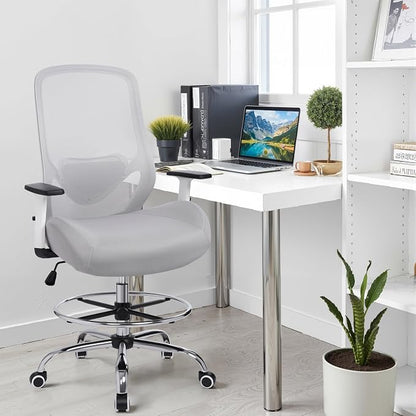 Office Drafting Chair, Tall Height Adjustable Ergonomic Office Chair with Footrest, High Back Desk Chair with Flip-up Armrests and Lumbar Support