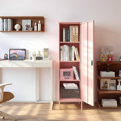 Locker Storage Cabinet Metal Locking Storage Cabinet (Pink) | With Door and Adjustable Shelves for Kitchen Pantry Home Office Bathroom School Dormitory