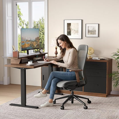 ONBRILL 63" Electric Standing Desk with 55" File Cabinet, Adjustable Height Home Office Furniture Set with Monitor Stand and 3 Drawers, Executive Workstationfor Home Office, Walnut