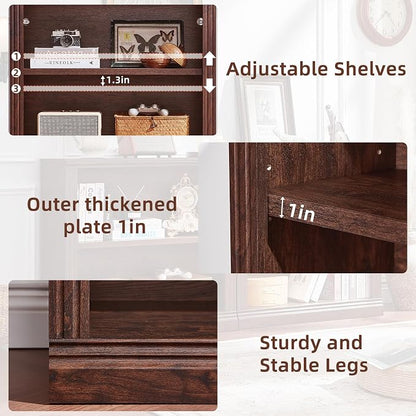 RWYHG 30" Walnut Bookshelf Set of 3,2-Tier Thick Wood Book Shelf with Adjustable Shelve,Free Standing Farmhouse Bookcase with Open Display Storage,Floor Vintage Bookshelves for Living Room,Office