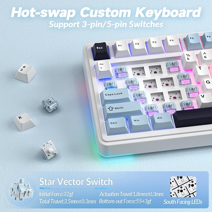 AULA S75 PRO Wireless Mechanical Keyboard with Screen&Knob, 75% Hot Swappable Gaming Keyboard with Pre-lubed Switches, RGB Backlit, PBT Keycaps Creamy Sounding Pc Gaming Keyboards