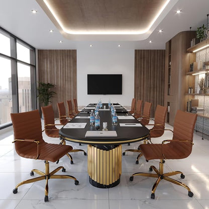 LeisureMod Harris Modern Ergonomic Executive Office Chair, High-Back Leather Conference Desk Chair with Adjustable Height, Tilt Control, 360° Swivel & Gold Frame for Home Office
