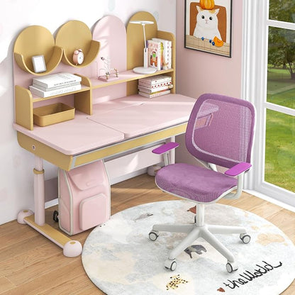Costzon Kids Desk Chair, Height Adjustable Children Study Computer Chair with Armrests, Sit-Brake Casters, Swivel Mesh Task Chair for Boys Girls Teens Students, Kids Chair for Home, Office (Purple)