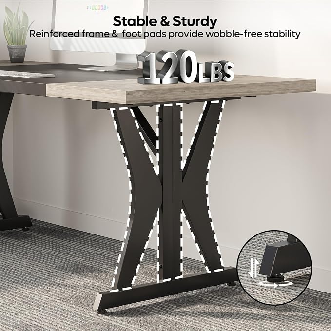 Bestier 70 Inch Large Executive Desk, Modern Simple Computer Office Desk with Thickened Desktop, Wood Metal Conference Room Table for Home Office, Business & Writing, Grey