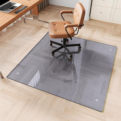 Glass Chair Mat 48" x 48" Heavy Duty Tempered Glass Office Chair Mat, Glass Floor Mat with Round Corner and Polished Edge for Smooth Glide, Office Chair Mat for Carpet, Hardwood Floor, Grey
