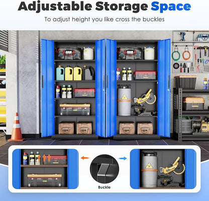 INTERGREAT Storage Cabinet with Doors and Shelves, Metal Garage Storage Cabinets with Lock, Black Lockable Steel Supply Cabinet for Home Office, Warehouse (Black Blue)
