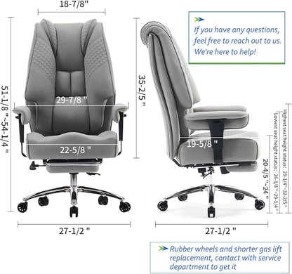 EXCEBET Big and Tall Office Chair 400lbs Wide Seat, Leather High Back Executive Office Chair with Foot Rest, Ergonomic Chairs Lumbar Support for Lower Back Pain Relief (Mesh Light Grey)