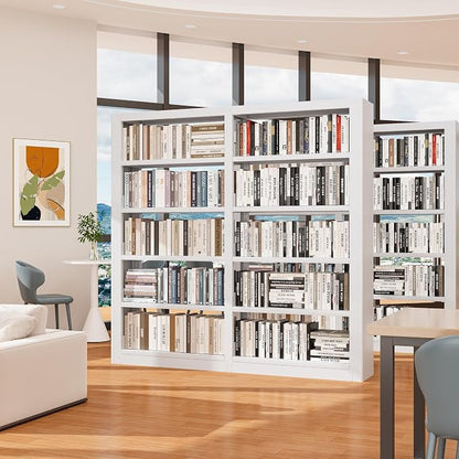 5-Tier Industrial White Metal Bookshelf - Freestanding Tall Storage Organizer for Living Room & Home Office, BSJ175-2