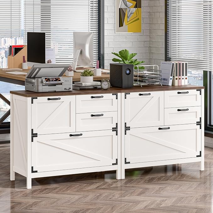 Befrases Farmhouse File Cabinet, Lateral Filing Cabinet with 4 Drawers for Letter/A4 Size Hanging Files, Large Wooden Printer Stand File Storage Cabinet for Home Office, Rustic White