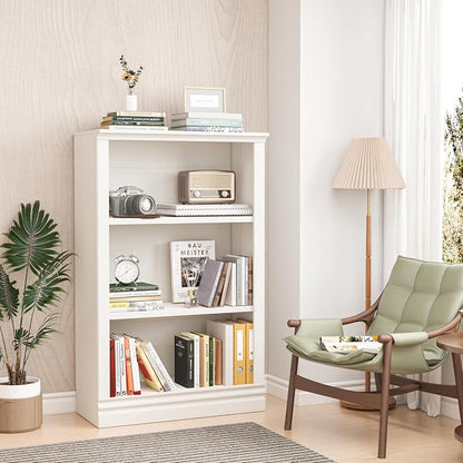 3-Shelf Bookcase, 47" Tall Floor Standing Bookshelf with Adjustable Shelves, Storage & Display Shelf for Living Room, Bedroom, Home Office – Cream White, 31.5" Wide