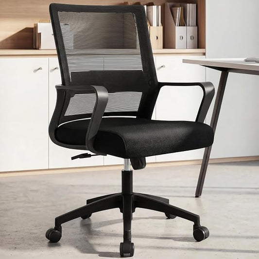 NEO CHAIR Office Desk Chair Gaming Computer Chair Ergonomic Mesh Mid Back with Rolling Wheels Lumbar Support Comfy Swivel Adjustable for Home (Black)