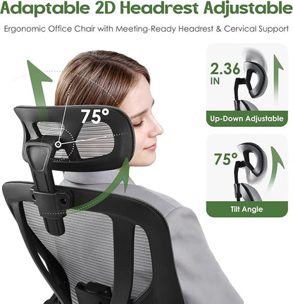 Office Chair Ergonomic Desk Chair - Mesh High Back Office Chair with Headrests Wheels Lumbar Support Home Desk Office Chairs Flip up Armrest Executive Rolling Computer Chair Black Gray 4 Pack