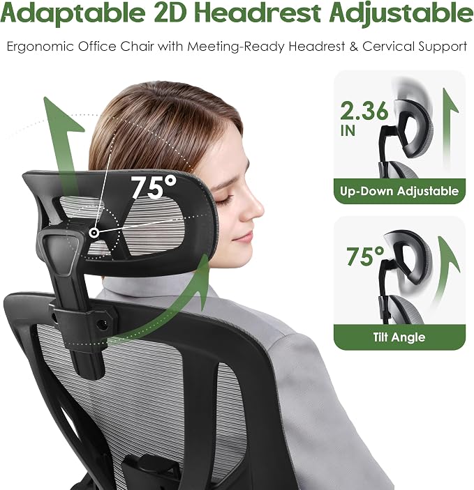 Office Chair Ergonomic Desk Chair - Mesh High Back Office Chair with Headrests Wheels Lumbar Support Home Desk Office Chairs Flip up Armrest Executive Rolling Computer Chair Black Gray 8 Pack