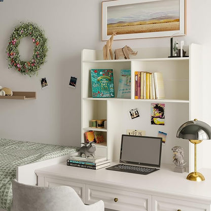 ChooChoo Desktop Bookshelf, 36.4" Tall Countertop Desk Hutch with 5 Shelves and 1 Drawer for Computer Desk, Desk Shelf Organizer for Dorm Office Home,White