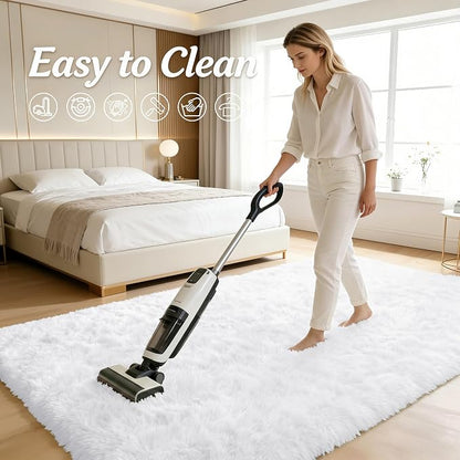 OLANLY 9x12 Machine Washable Large Area Rugs for Living Room, Bedroom, Soft Fluffy Shaggy Bedside Rug, Indoor Floor Carpet for Kids Girls and Boys, Dorms, Nursery, Home Decor Aesthetic, White