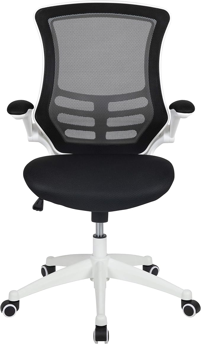 Flash Furniture Kelista Office Chair, Ergonomic, Mid-Back, White Frame, Black Mesh with Swivel
