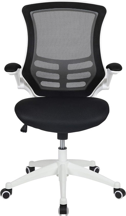Flash Furniture Kelista Office Chair, Ergonomic, Mid-Back, White Frame, Black Mesh with Swivel