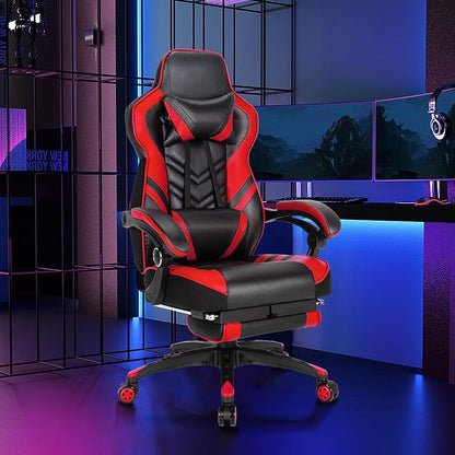 Goplus Gaming Chair, Computer Chair with Footrest and Lumbar Support, Height Adjustable Executive Swivel Rolling Task Chair with 90°-155° Tilt Function (Red)