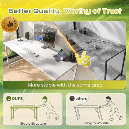 PRAISUN 47 Inch Computer Desk, Home Office Desk with Spacious Desktop, Modern Gaming Desk, Writing Study Table for Bedroom, Small Spaces, Work from Home Desk with Metal Frame, White