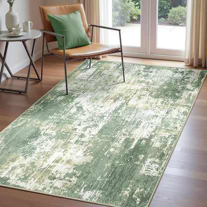 RELEANY Washable Area Rugs 3'x5' Non-Slip Modern Abstract Soft for Living Room Entryway Bedroom Kitchen, Print Pattern, Light Green/Yellow