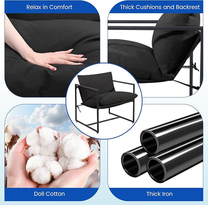 Kromax Sling Accent Chair, Set of 2, Cozy Living Room Chairs, Square Metal Frame, Upholstered Soft Cushion, Sponge, 28" x28“x32, Easy Assembly, Black