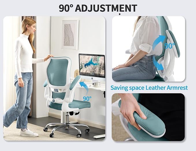 TRALT Ergonomic Office Chair - Desk Chair with Wave High Back Adjustable Lumbar Support Computer Chair - Gaming Chairs Mesh Backrest and PU Leather Seat (Sky Blue)