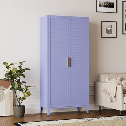 61" Tall Metal Pantry Cabinet with Lock and 3 Adjustable Shelves,Freestanding Heavy Duty steel Storage Locker,Purple Metal Cabinets for Kitchen,Living Room,Laundry,Garage,61" H X 27.6" W X 13.8" D