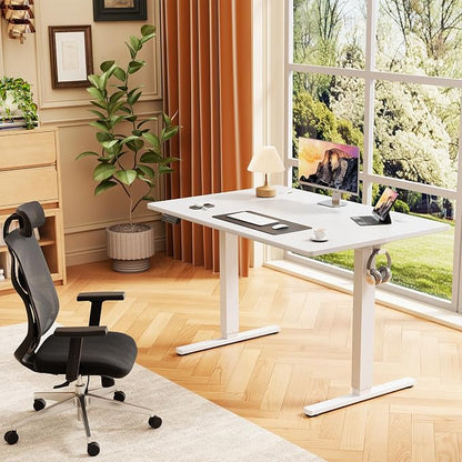 Sweetcrispy Electric Standing Desk Height Adjustable, 40 Inch Sit Stand Up Desk, Home Office Rising Gaming Table Computer Workstation with Memory Preset Splice Board,White