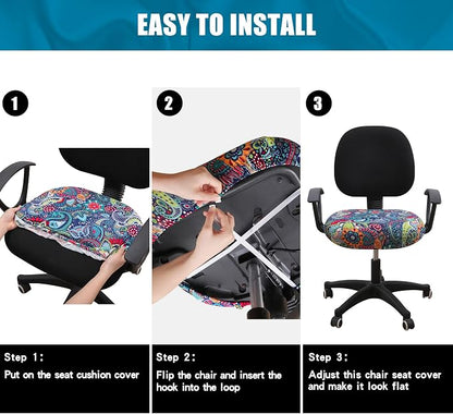 Smiry Printed Office Computer Chair Seat Covers, Stretch Fit Universal Desk Rotating Chair Cover Washable Removable Seat Cushion Protectors - Blue Green