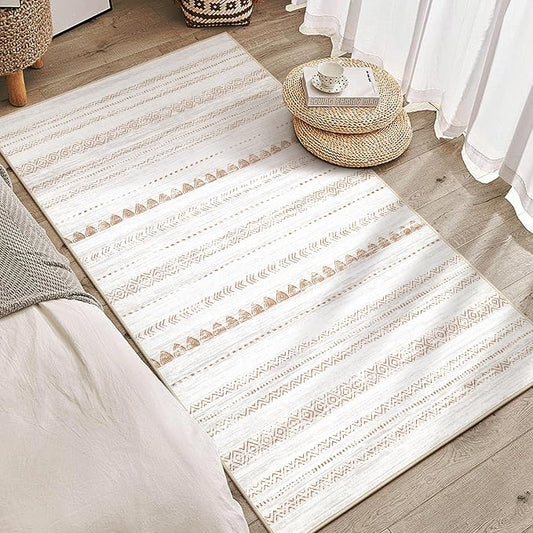 Nakagishi Area Rug Living Room Rugs: 3x5 Soft Machine Washable Boho Neutral Farmhouse Stain Resistant Moroccan Indoor Carpet for Bedroom Nursery Kids Entryway Kitchen Entry Bedside Home House- Brown