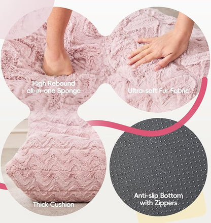 Hobestluk Small Bean Bag Chair Faux Fur Fabric BeanBag Couch for Playroom | Pink Chevron,Ergonomic Design,Memory Foam,Strong Supportive,No Assembly Required,Decorative Style for Living Room Bedroom