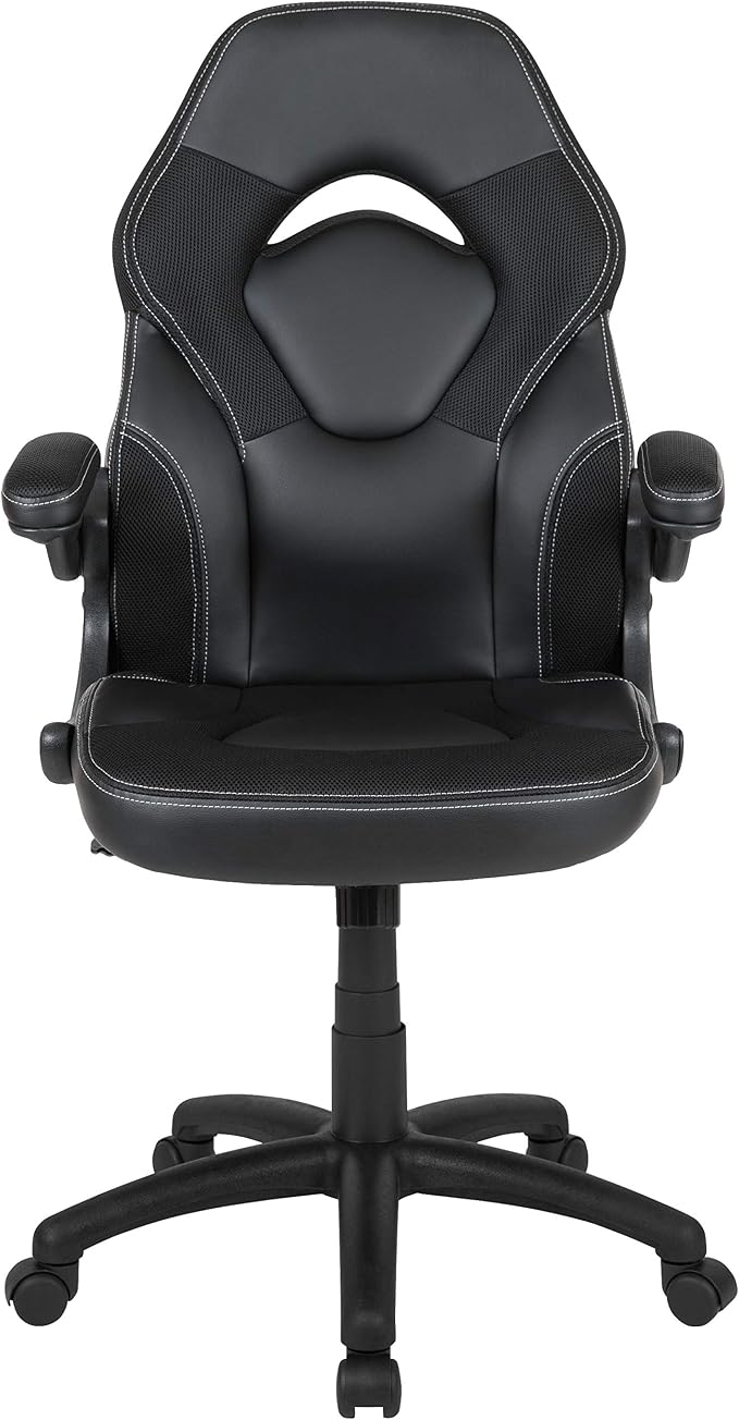 Flash Furniture X10 High-Back LeatherSoft Racing Style Gaming Chair with Flip-Up Arms, Ergonomic Padded Swivel Computer Chair, Black
